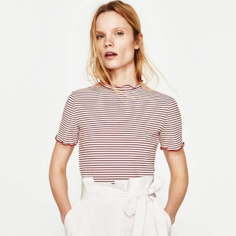 Red and white striped top
